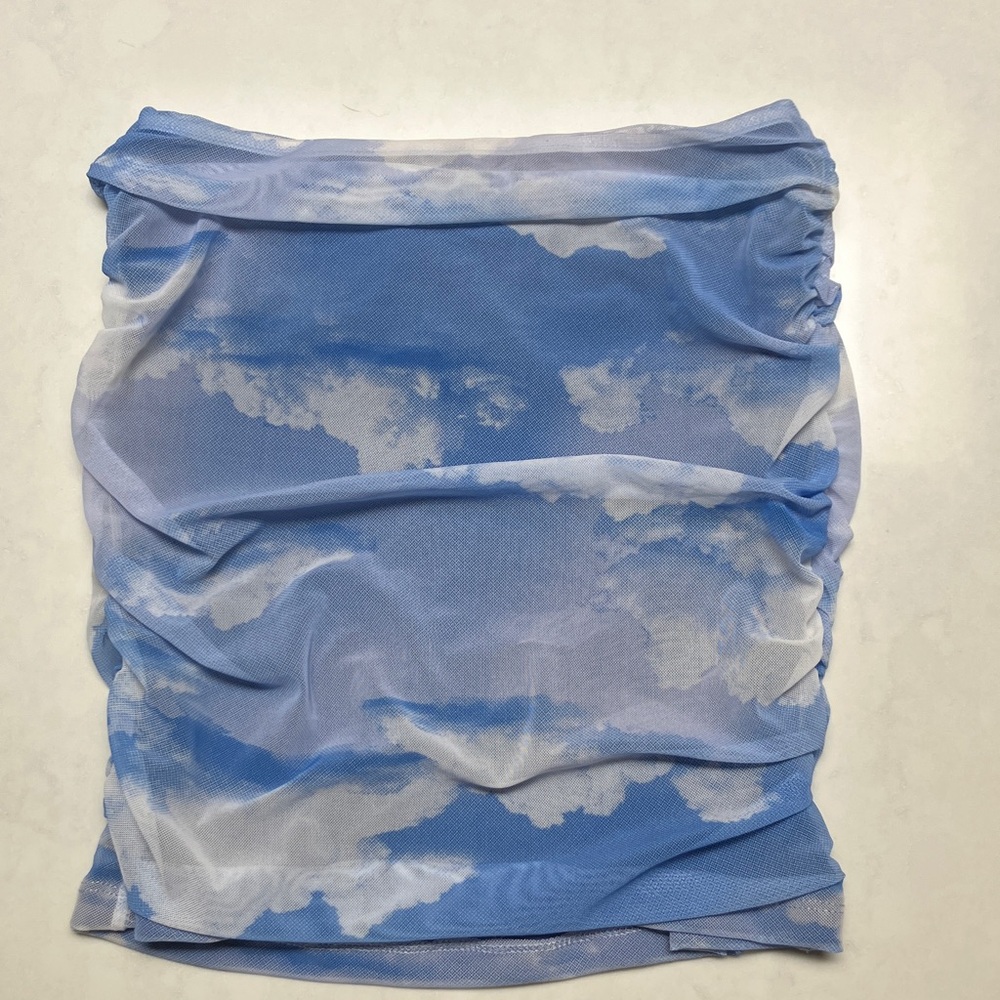 Blue Cloud Print Mesh Tube Top